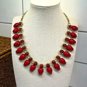 Vintage Red Teardrop Beaded Statement Necklace